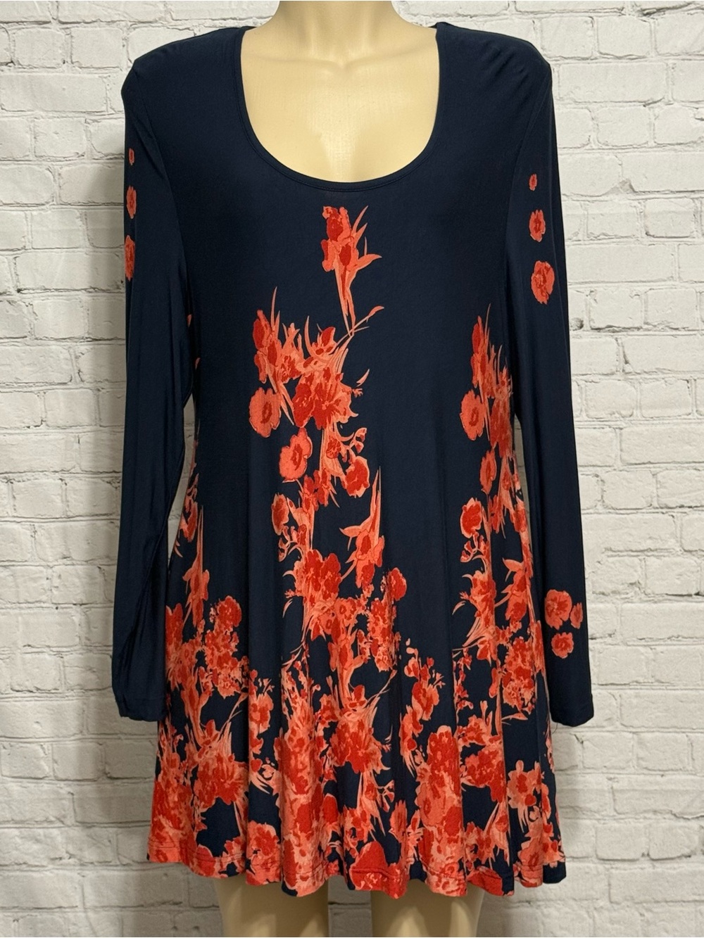 Soft Surroundings Navy Dress with orange Floral Print Size XL
